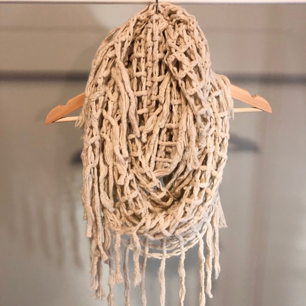 Cream Fringe Infinity Scarf